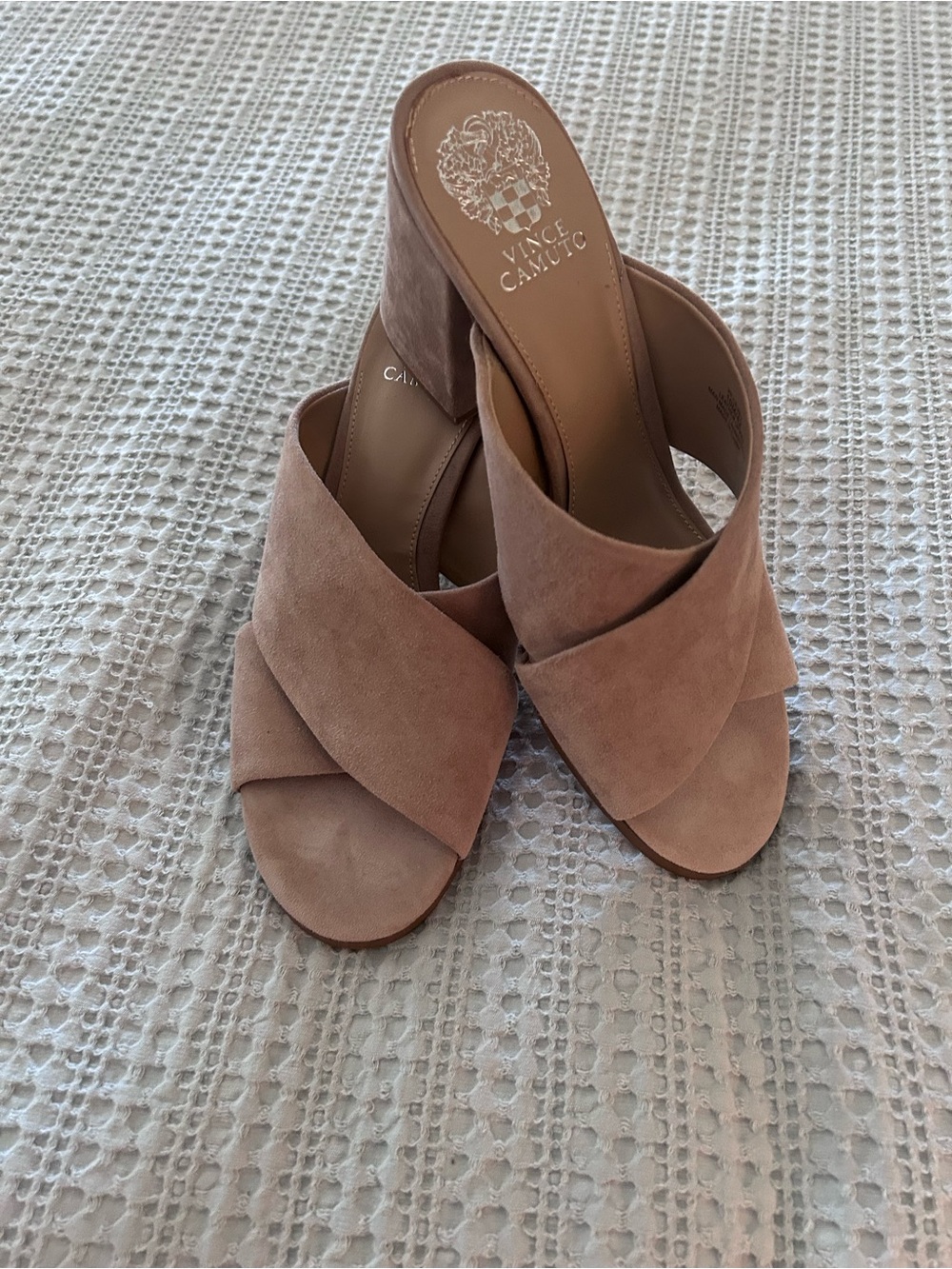 Vince Camuto Suede Crisscross Slide in Tan Sz 10M. Never worn.